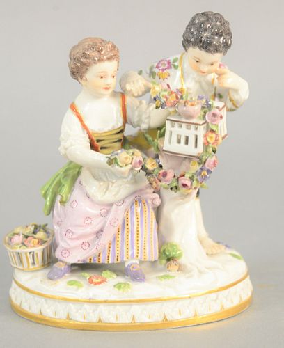MEISSEN BOY AND GIRL WITH BIRDCAGE,