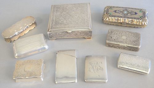 GROUP OF NINE SILVER BOXES, HINGE