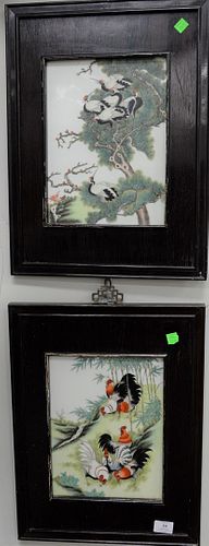 TWO CHINESE PORCELAIN FRAMED PLAQUES,