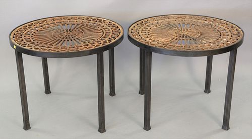PAIR OF IRON OUTDOOR TABLES HAVING 37b600