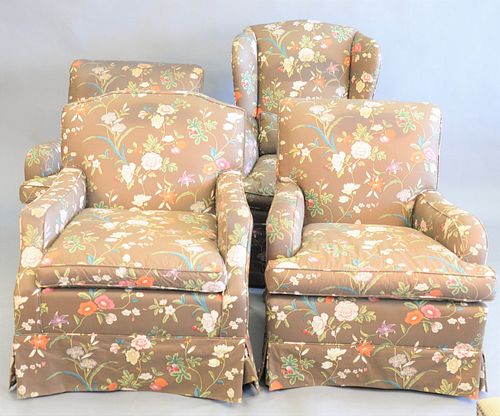 GROUP LOT OF 4 UPHOLSTERED CLUB