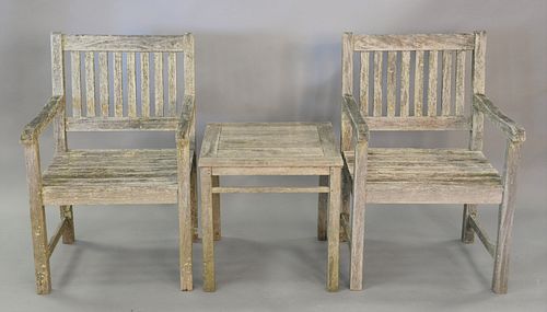 THREE PIECE OUTDOOR TEAK LOT TO 37b63d