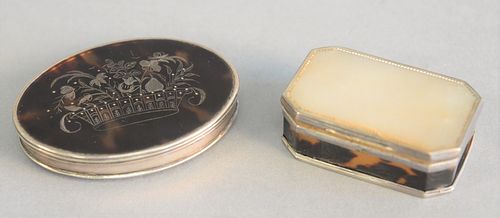 TWO SNUFF BOXES, OVAL WITH SILVER