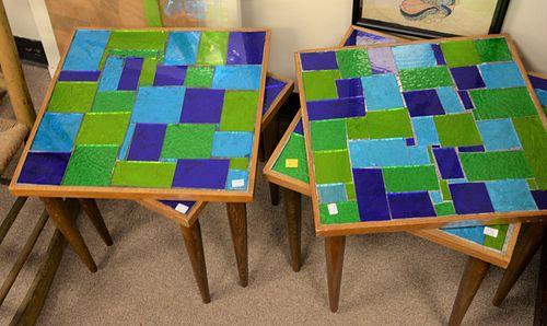 SET OF FOUR TILE-TOP TABLES SIGNED