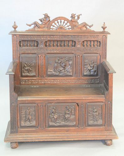 VICTORIAN CARVED HALL BENCH WITH