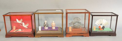 FOUR JAPANESE SILVER FIGURES IN