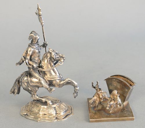 TWO SILVER FIGURES TO INCLUDE RIDER