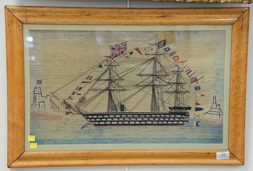 ENGLISH WOOLY NEEDLEWORK OF A SHIP,