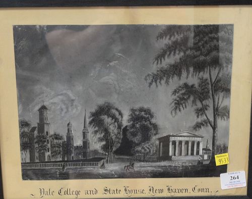 19TH C. SANDPAPER DRAWING, YALE COLLEGE