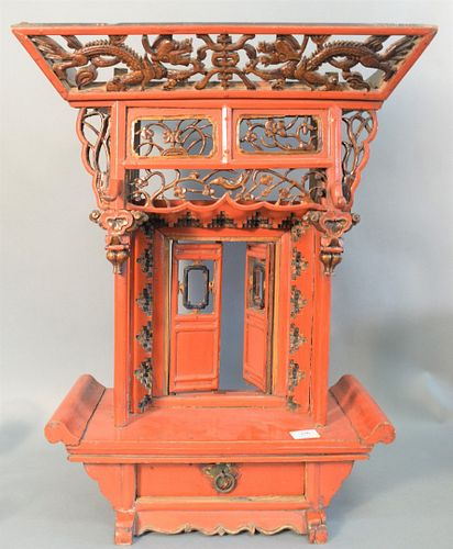 CHINESE TABLETOP SHRINE, RED PAINTED