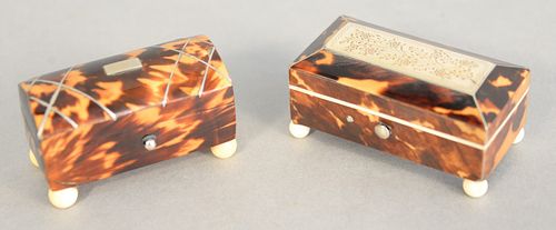 TWO MINIATURE GEORGIAN CASKET BOXES,