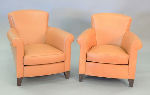 PAIR OF TAN LEATHER UPHOLSTERED 37b734