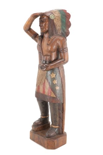 LARGE CARVED WOODEN CIGAR STORE INDIAN