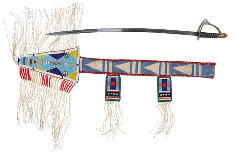 CROW BEADED PARFLECHE PAINTED LANCE