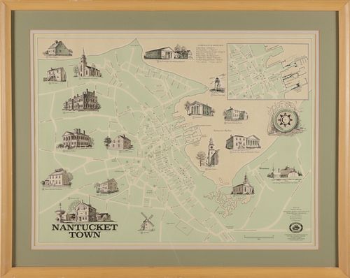 FRAMED MAP OF NANTUCKET TOWN DRAWN 37b9ee