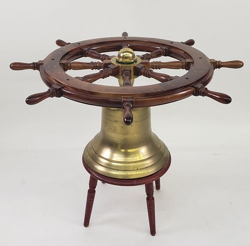 ANTIQUE INLAID SHIPS WHEEL AND