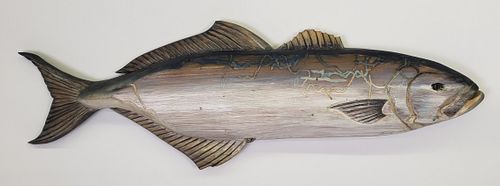CARVED AND PAINTED WOODEN BLUEFISH 37ba6b