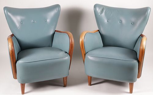 PAIR OF ART DECO GREEN LEATHER