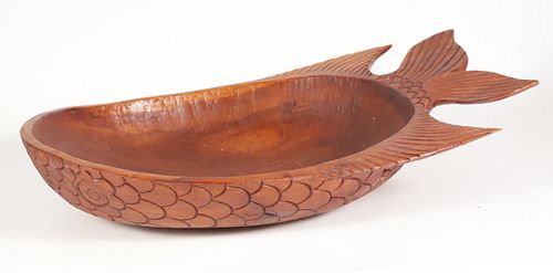CONTEMPORARY CARVED WOOD FISH FORM 37baab