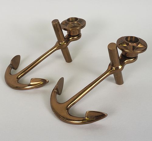 PAIR OF VINTAGE BRASS FIGURAL ANCHOR 37bafb