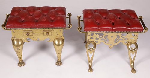 TWO BRASS AND TUFTED RED LEATHER 37bb5c