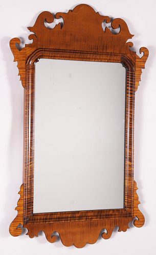 CHIPPENDALE STYLE TIGER MAPLE MIRROR,