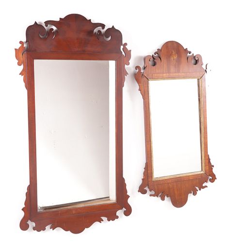 TWO CHIPPENDALE MAHOGANY MIRRORS,