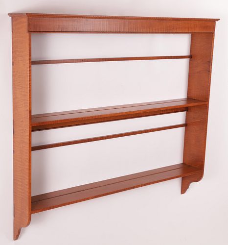 TIGER MAPLE HANGING PLATE RACK, LATE