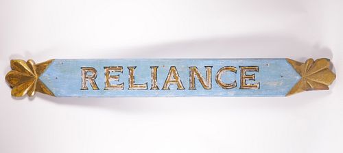 CARVED SHIP'S QUARTERBOARD "RELIANCE"Carved