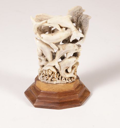 CARVED BONE DOLPHIN SCULPTURE ON