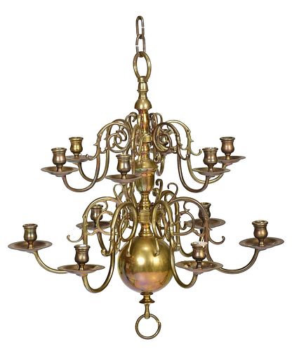 DUTCH BRASS TWELVE LIGHT CHANDELIER18th 37bc25