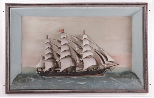 ANTIQUE SHADOWBOX OF A THREE-MASTED