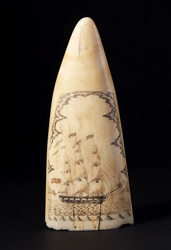 SCRIMSHAW ANTIQUE SPERM WHALE TOOTH  37be0d