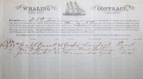FRAMED 1864 WHALING CONTRACT FROM 37be9b