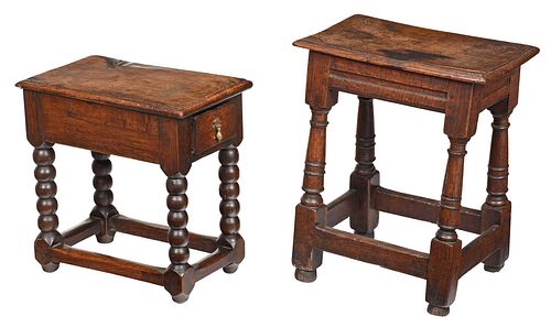 TWO EARLY BRITISH OAK JOINT STOOLS17th/18th