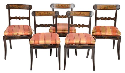 SET OF FIVE REGENCY PAINTED CANED