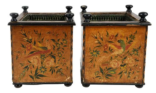 PAIR OF FLORAL PENWORK DECORATED