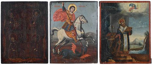 GREEK AND RUSSIAN ICONS 19th century Three  37bf14