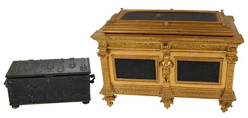 TWO CONTINENTAL BRONZE LIDDED CASKETS19th/20th