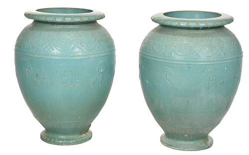 PAIR MONUMENTAL TURQUOISE GLAZED 37bf27