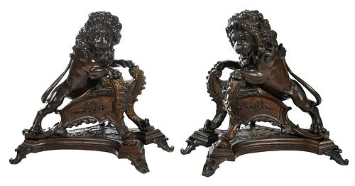 PAIR OF PATINATED BRONZE LION CHENETSFrench  37bf47