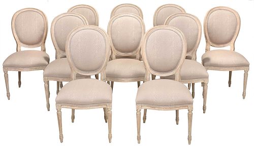 SET OF TEN LOUIS XVI STYLE UPHOLSTERED 37bf53