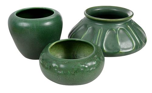 THREE GREEN GLAZED HAMPSHIRE POTTERY