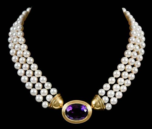 18KT PEARL AND AMETHYST NECKLACEinterchangeable 37bfc7