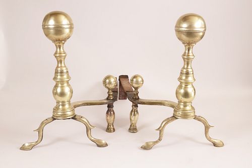 PAIR OF PERIOD BRASS BOSTON BALL TOP