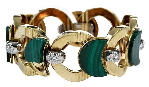 18KT. MALACHITE AND DIAMOND BRACELETsix