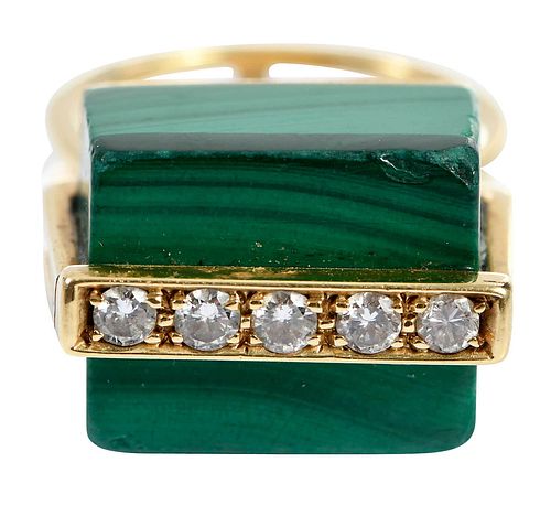 18KT MALACHITE AND DIAMOND RINGsquare 37c008