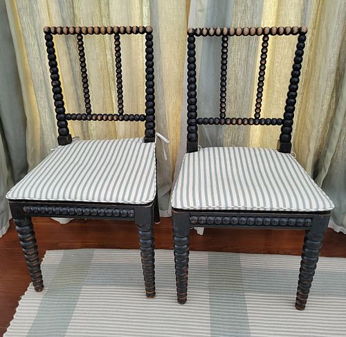 PAIR OF ENGLISH BOBBIN-TURNED EBONIZED