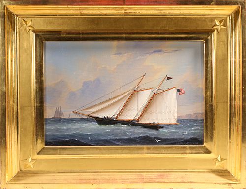 WILLIAM R DAVIS OIL ON PANEL SCHOONER 37c044