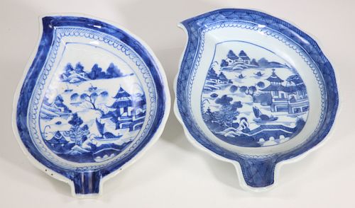 TWO CANTON LEAF DISHES, 19TH CENTURYTwo